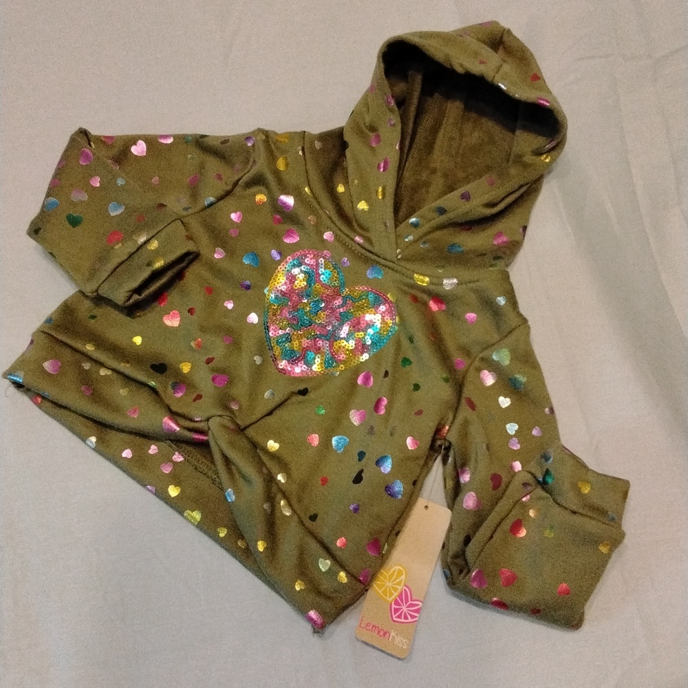 Girl's Toddlers Size 2T green Hearts/Sequined long sleeve Hoodie